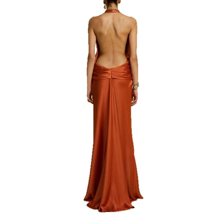 Damen Elegantes Maxikleid mit tiefem V-Ausschnitt und raffinierten Drapierungen Drune