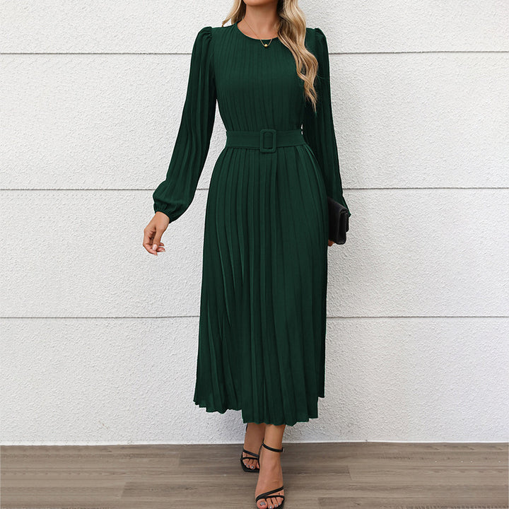 Damen Faltenmaxikleid mit taillierendem Gürtel Drune