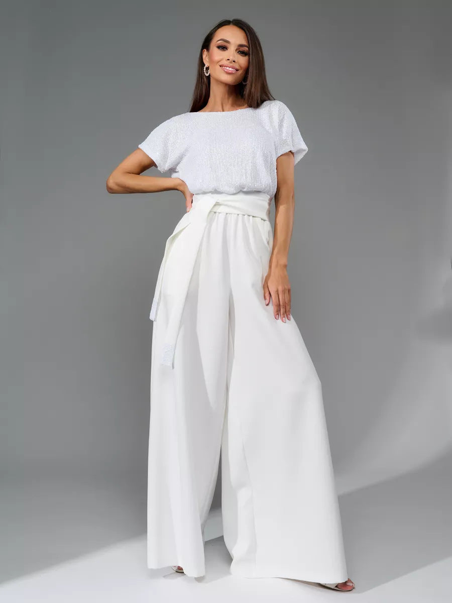 Damen Glamouröser Style-Outfit mit glitzerndem Oberteil und weitem Schnitt Drune