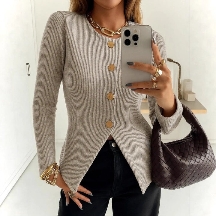 Damen elegantes Strickjacke mit dekorativen Knöpfen Drune