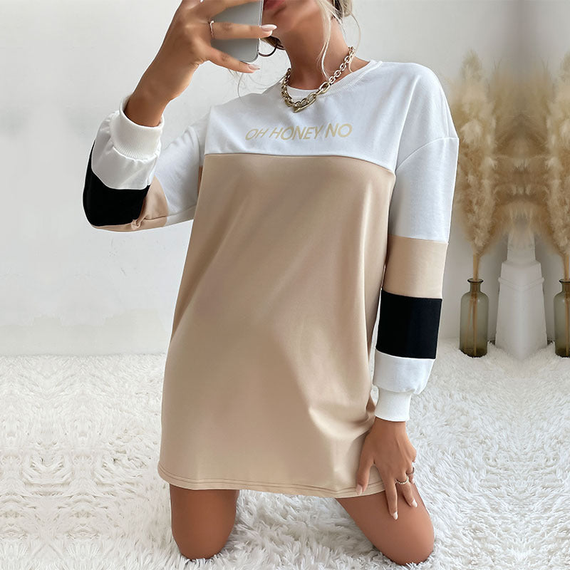 Damen Sweatkleid mit modischen Blockstreifen und elegantem Rundhalsausschnitt Drune