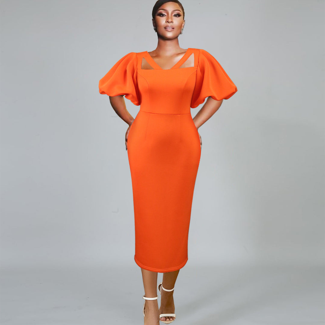 Damen figurbetontes Kleid mit innovativen Puffärmeln und aufregendem Schnitt Drune