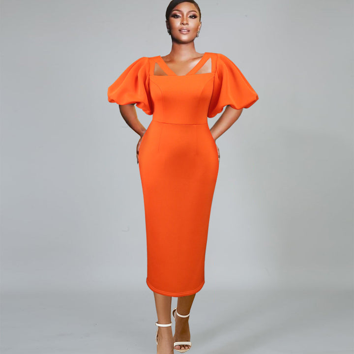 Damen figurbetontes Kleid mit innovativen Puffärmeln und aufregendem Schnitt Drune