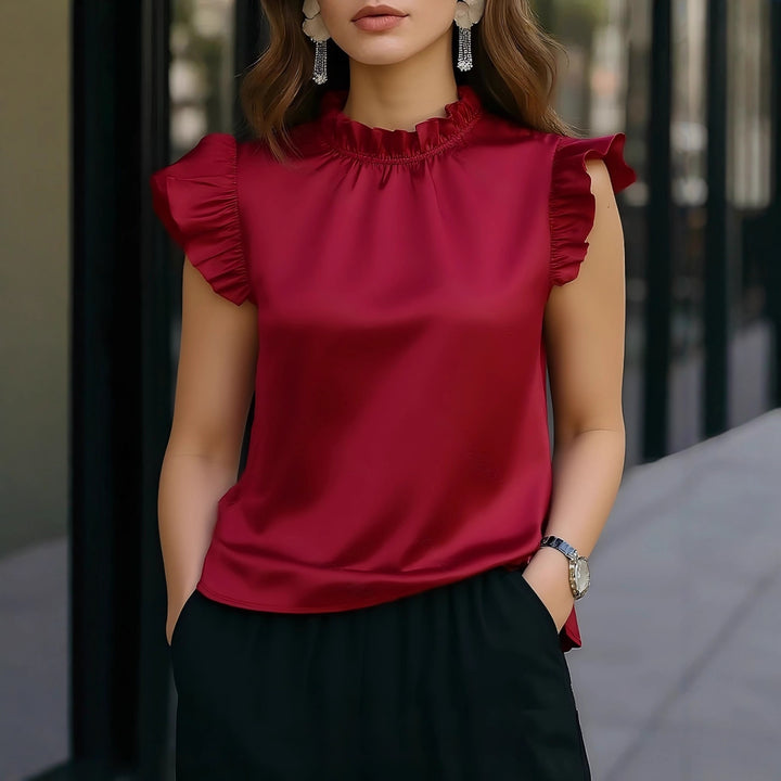 Damen elegante Bluse mit Rüschendetails und modernem Stehkragen Drune