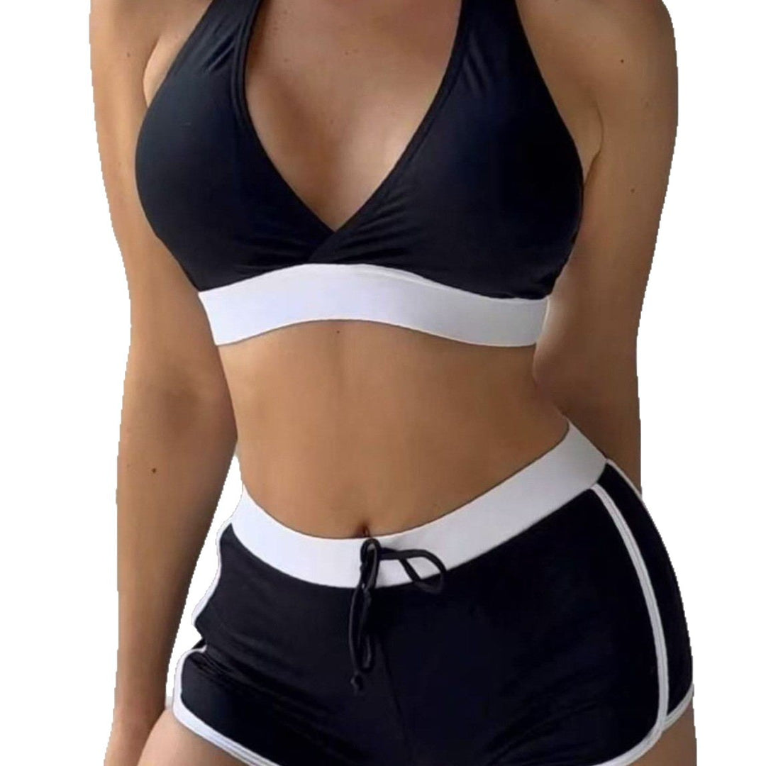 Damen Sportliches Bikini-Set mit hochgeschnittenem Höschen und modischem Haltertop Drune