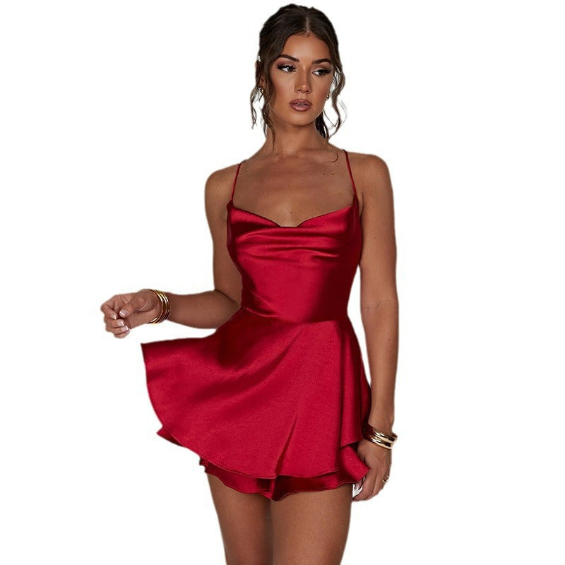 Damen-Minikleid mit sexy Schnitt, fließendem Rock, Drune