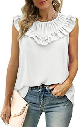 Damen leichtes Rüschenshirt mit elegantem Rundhalsausschnitt Drune