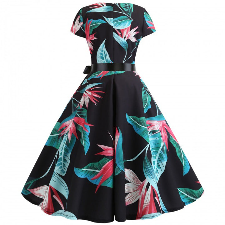 Damen Swingkleid mit floralem Print und Taillengürtel Drune