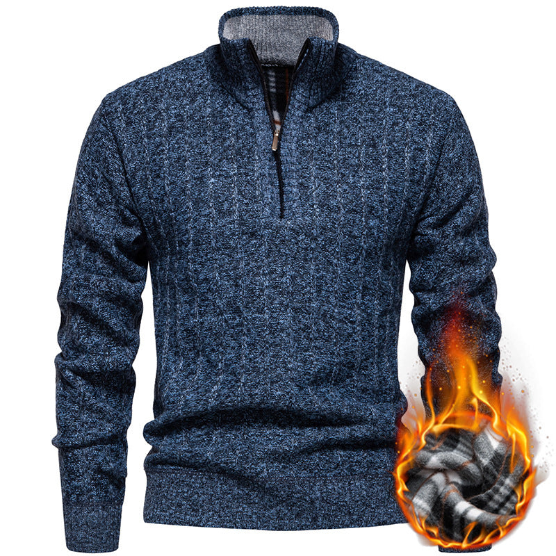 Herren nan gerippter Troyer-Pullover mit Halbzip, Zopfmuster und wärmender Innenverarbeitung Drune