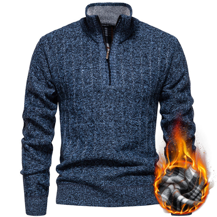 Herren nan gerippter Troyer-Pullover mit Halbzip, Zopfmuster und wärmender Innenverarbeitung Drune