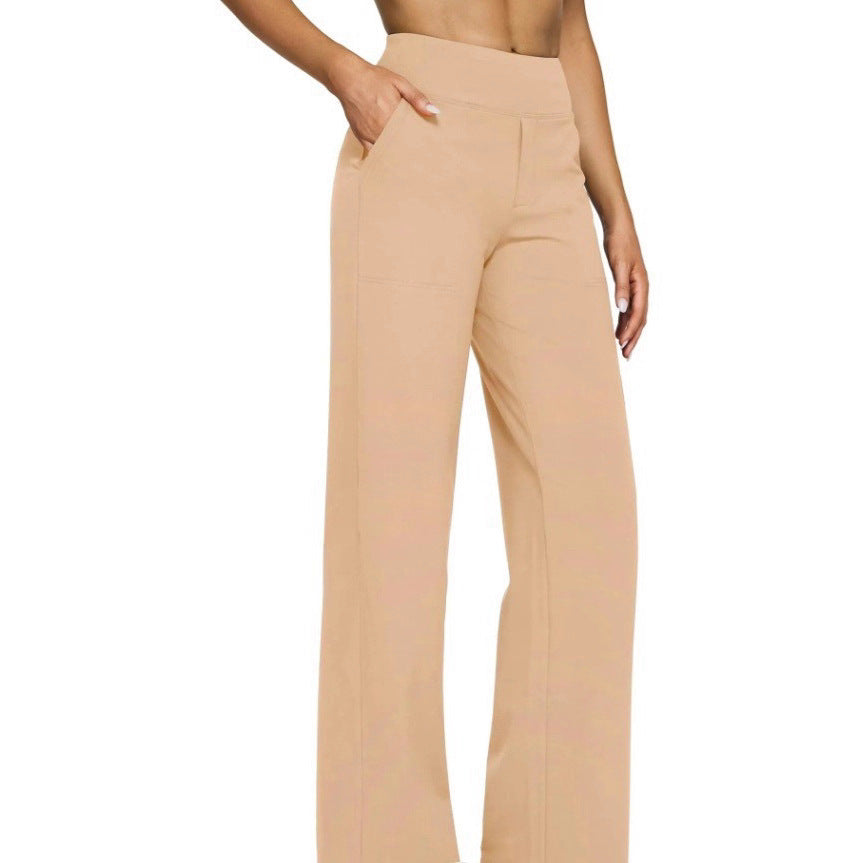 Damen nan weit geschnittene Palazzo-Hose mit hochgeschnittenem Komfortbund und Eingrifftaschen Drune