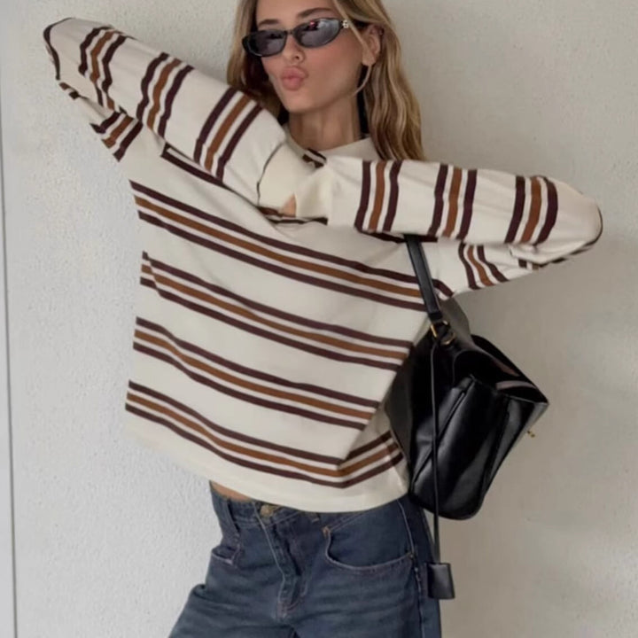 Damen Longsleeve Poloshirt mit modernem Streifenmuster Drune