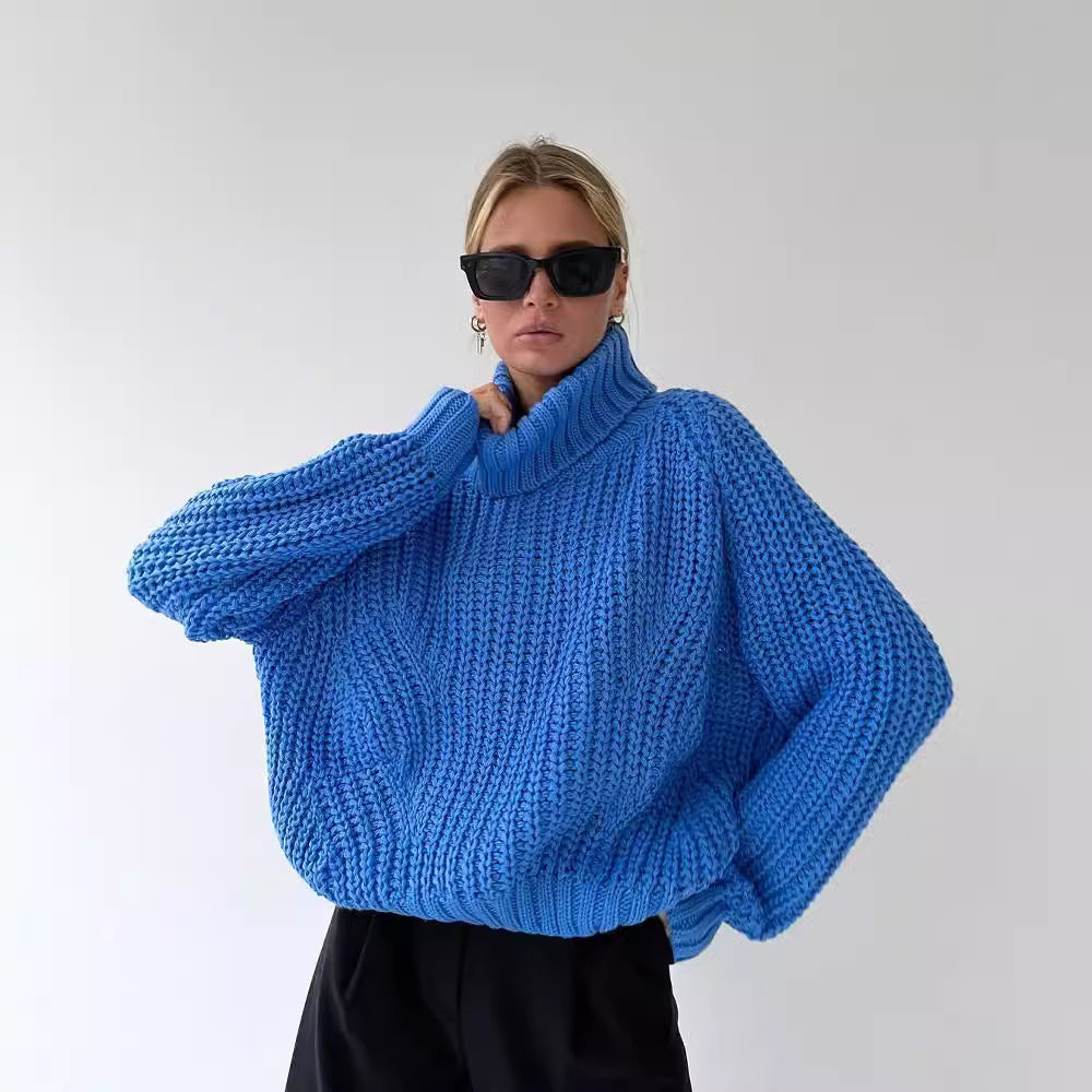 Damen Großer Strickpullover mit Rollkragen und breiten Ärmelabschlüssen Drune