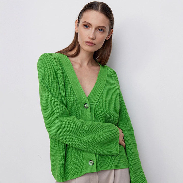 Damen Strickjacke mit großem V-Ausschnitt und Knopfverschluss Drune