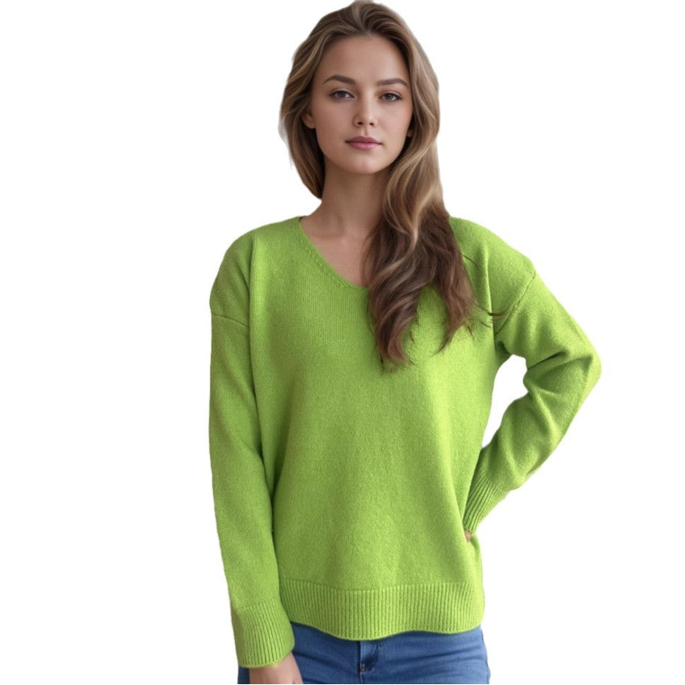 Damen lässiger V-Ausschnitt Pullover mit modernem Strukturdesign Drune