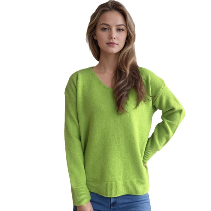 Damen bequemer V-Ausschnitt Pullover mit weichem Strickstoff Drune