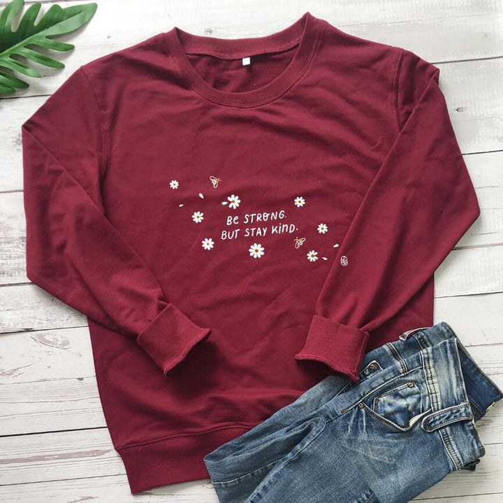 Damen Sweatshirt mit inspirierender Botschaft und floralem Design Drune