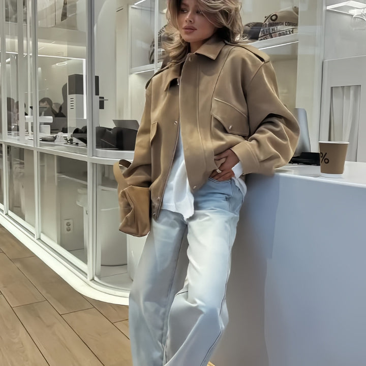 Damen Oversize Jacke mit funktionalen Taschen und weichem Futter Drune