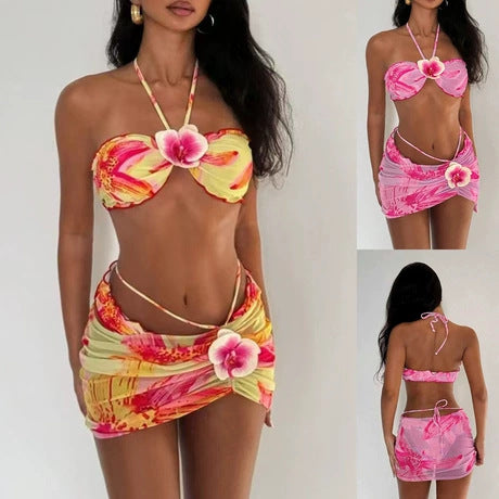 Damen Bandeau-Bikini mit verziertem Rock Drune