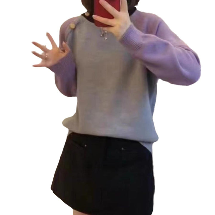 Damen kuscheliger Strickpullover mit großen Knöpfen Drune