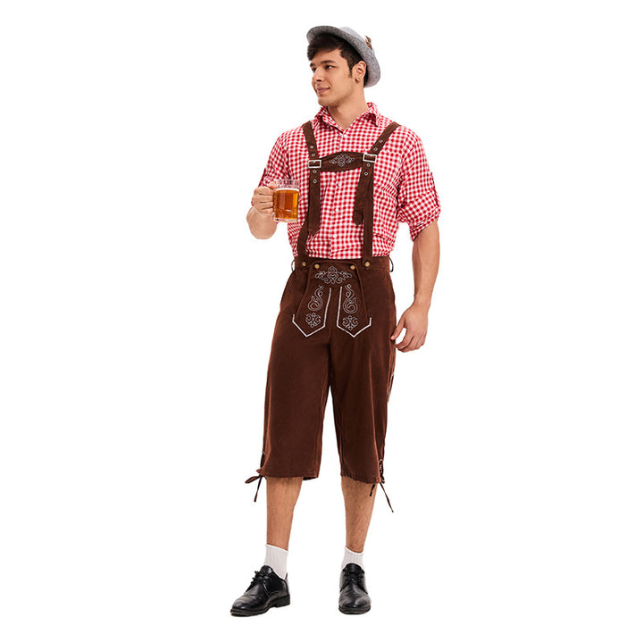 Herren nan traditionelle Trachtenlederhose mit verstellbaren Trägern und stickierter Vorderpasse Drune