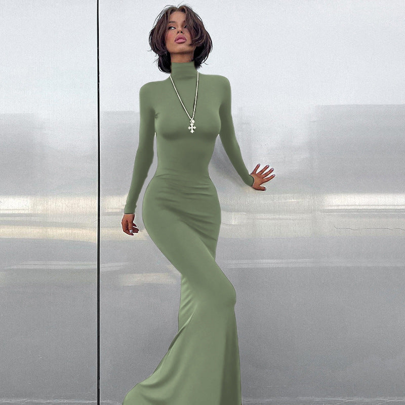Damen Elegantes Maxikleid mit hochgeschlossenem Hals und figurbetontem Schnitt Drune