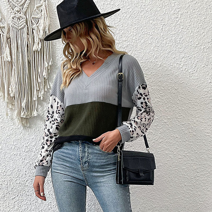 Damen lässiger Pullover mit Leopardenmuster und strukturiertem Stoff Drune