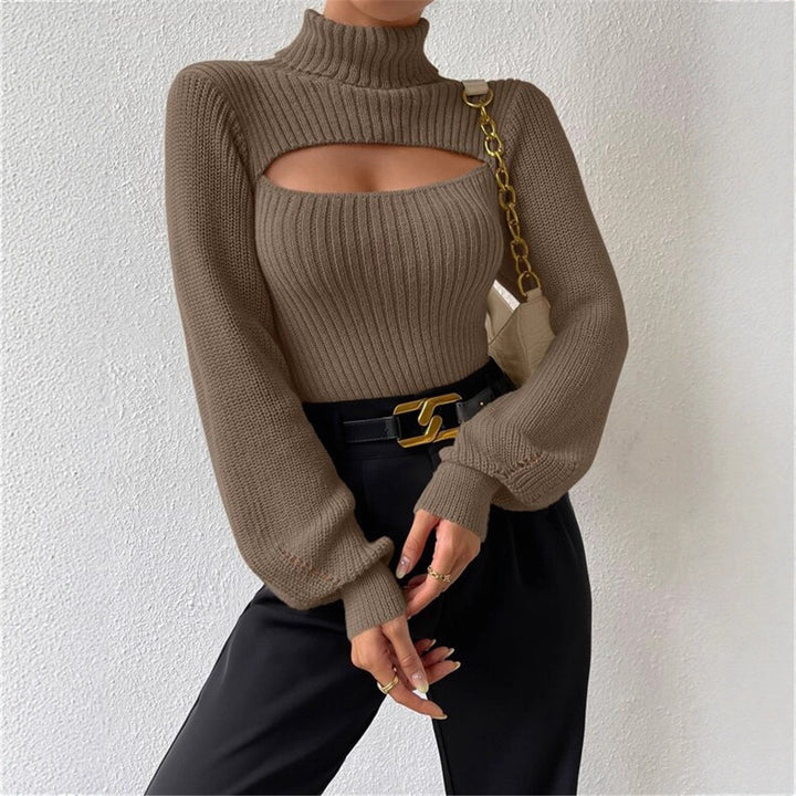 Damen Strickpullover mit Trendigem Cut-Out und Hohem Kragen Drune