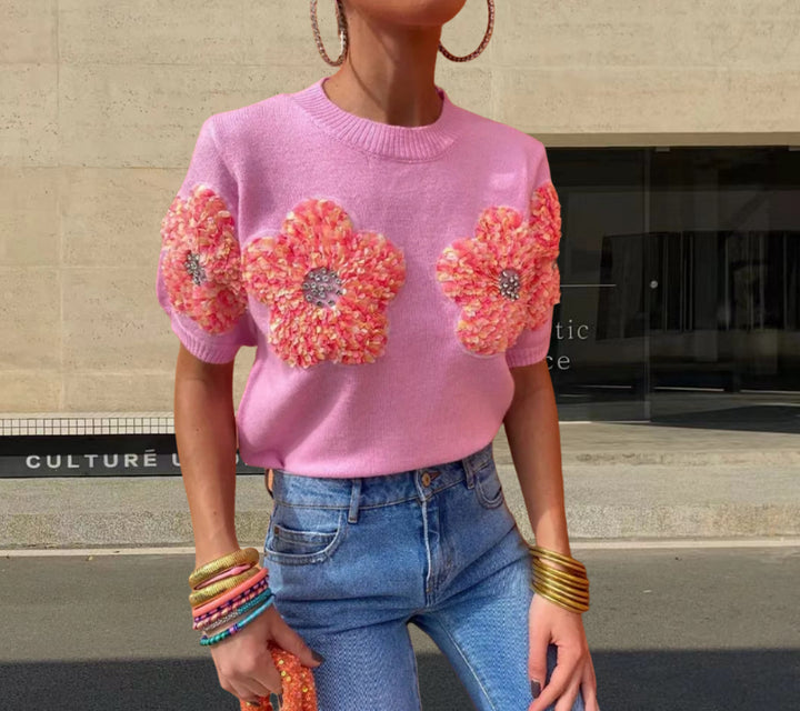 Damen Modischer Strickpullover mit floralen Applikationen Drune
