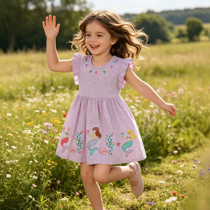 Mädchen Sommerkleid mit verzauberndem Meerjungfrau-Stickdesign Drune