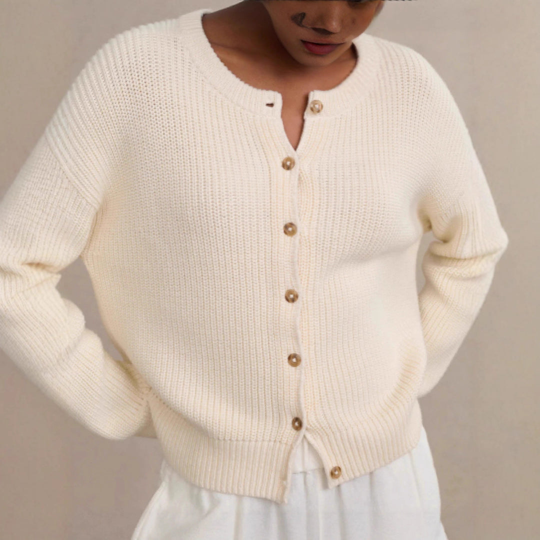 Damen Strickjacke mit Knopfverschluss und eleganta Struktur Drune
