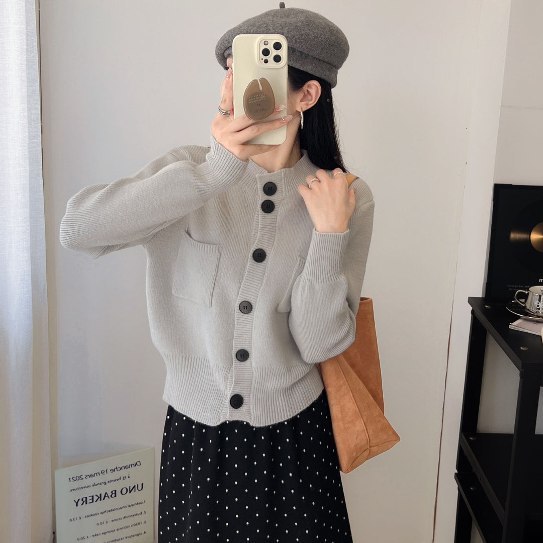 Damen Modische Strickjacke mit praktischen Taschen und Knopfverschluss Drune