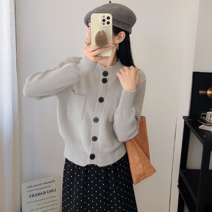Damen Modische Strickjacke mit praktischen Taschen und Knopfverschluss Drune
