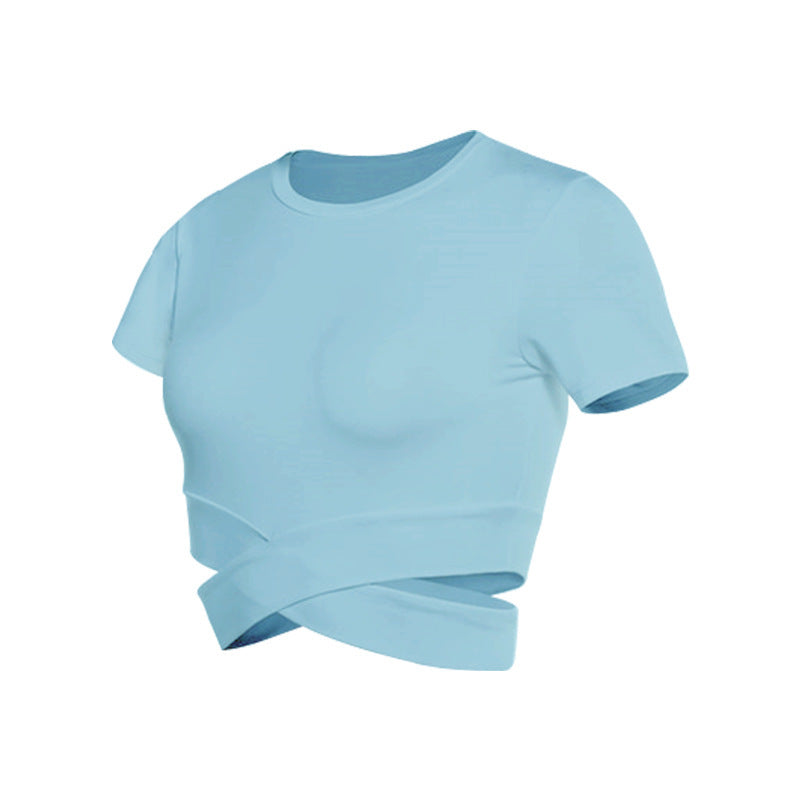 Damen kurzärmliges Trainings-Crop-Top mit innovativer Wickeloptik Drune