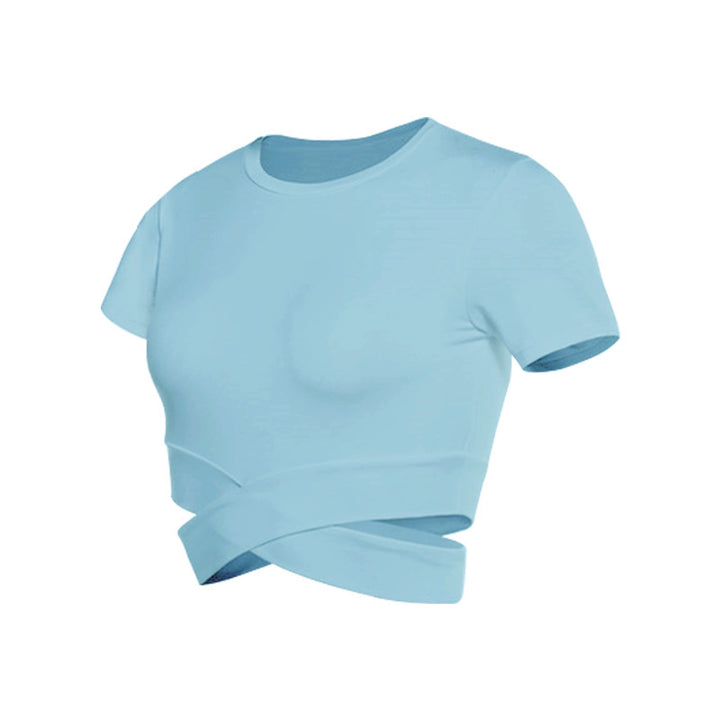 Damen kurzärmliges Trainings-Crop-Top mit innovativer Wickeloptik Drune