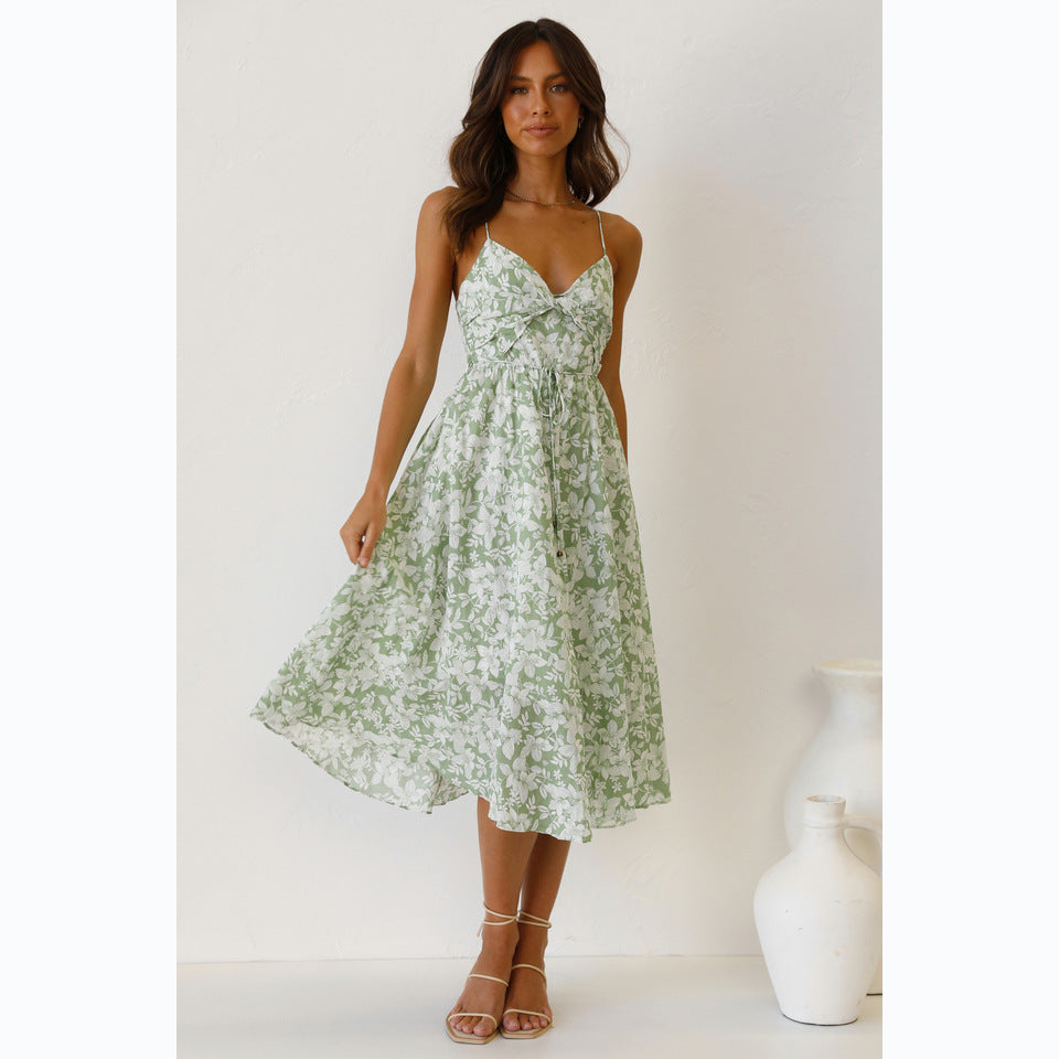 Damen Midikleid mit Floralem Muster und Verstellbaren Spaghettiträgern Drune