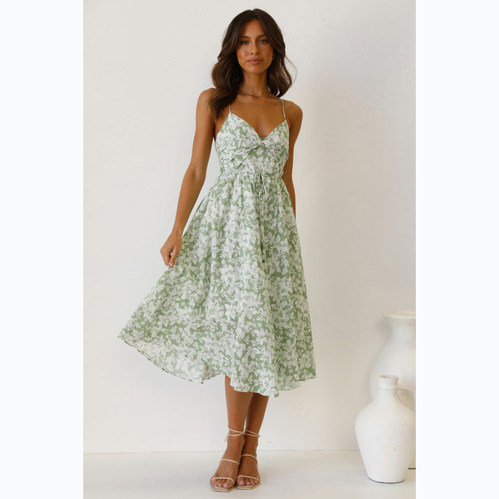 Damen Midikleid mit Floralem Muster und Verstellbaren Spaghettiträgern Drune