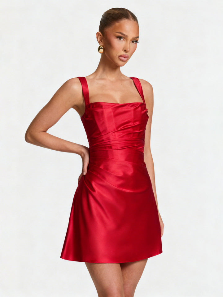Damen Elegantes Cocktailkleid mit schickem Quadrat-Ausschnitt und fließendem Satin Drune