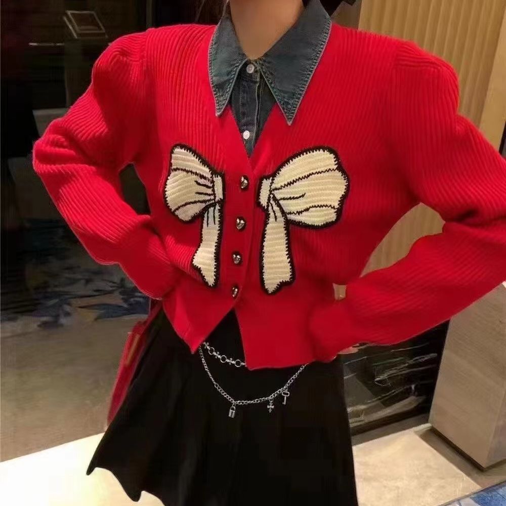Damen Strickjacke mit großem Schleifendetail Drune