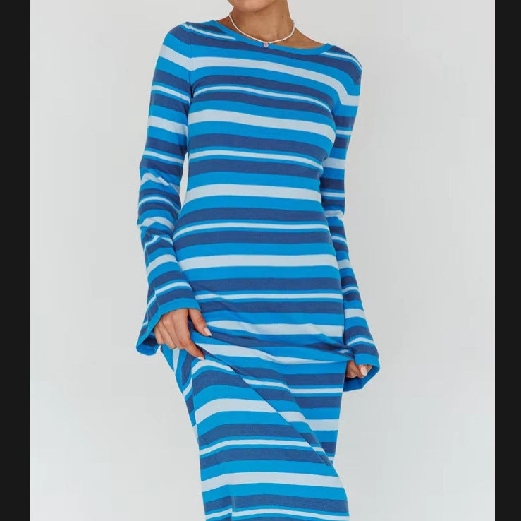 Damen Langarm-Kleid im modischen Streifenlook Drune