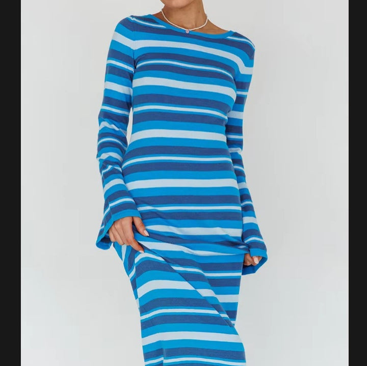 Damen Langarm-Kleid im modischen Streifenlook Drune