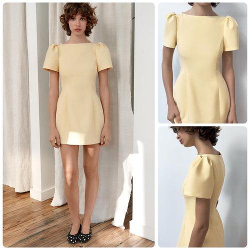 Damen Kurzes Abendkleid mit Puffärmeln und figurbetontem Schnitt Drune