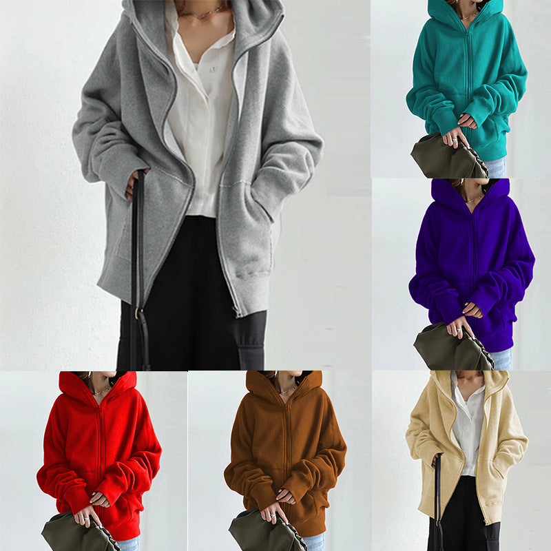 Damen nan übergroße Kapuzenjacke mit Reißverschluss und Kängurutasche aus flauschigem Fleece Drune