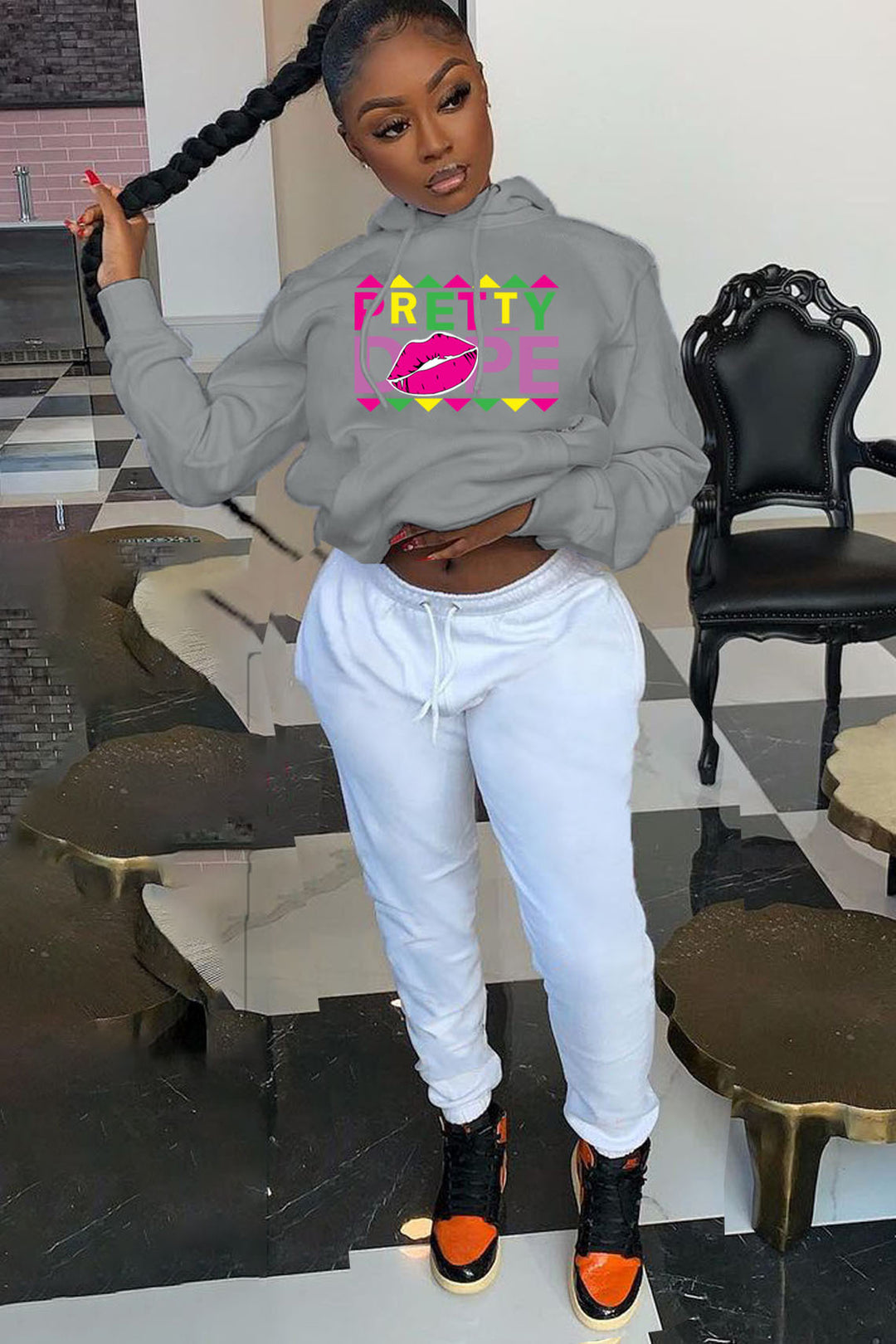 Damen Sweatpants- und Hoodie-Set mit modernem Grafiken und kreativem Aufdruck Drune