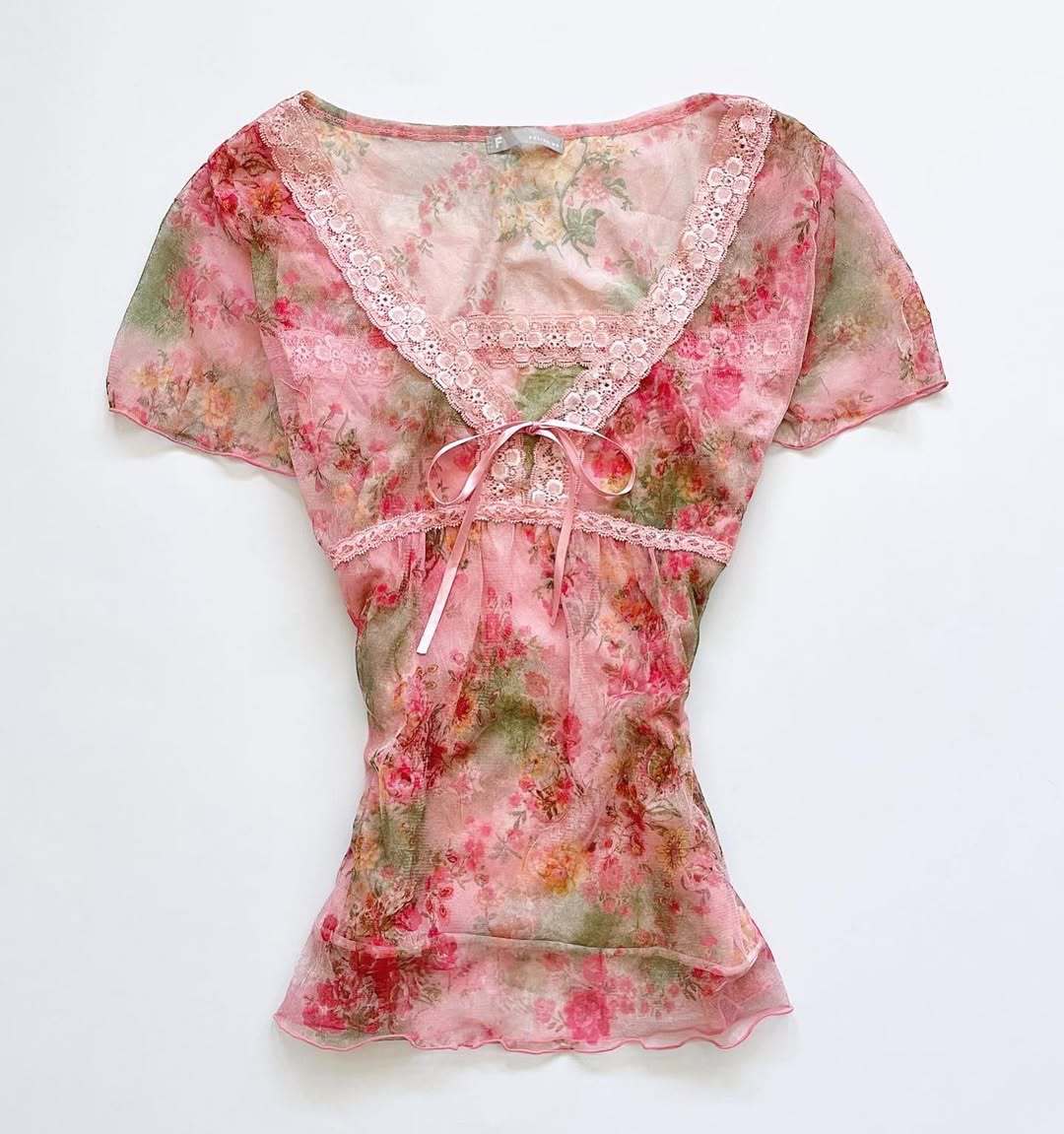 Damen florales Chiffon-Oberteil mit Spitzenakzenten Drune