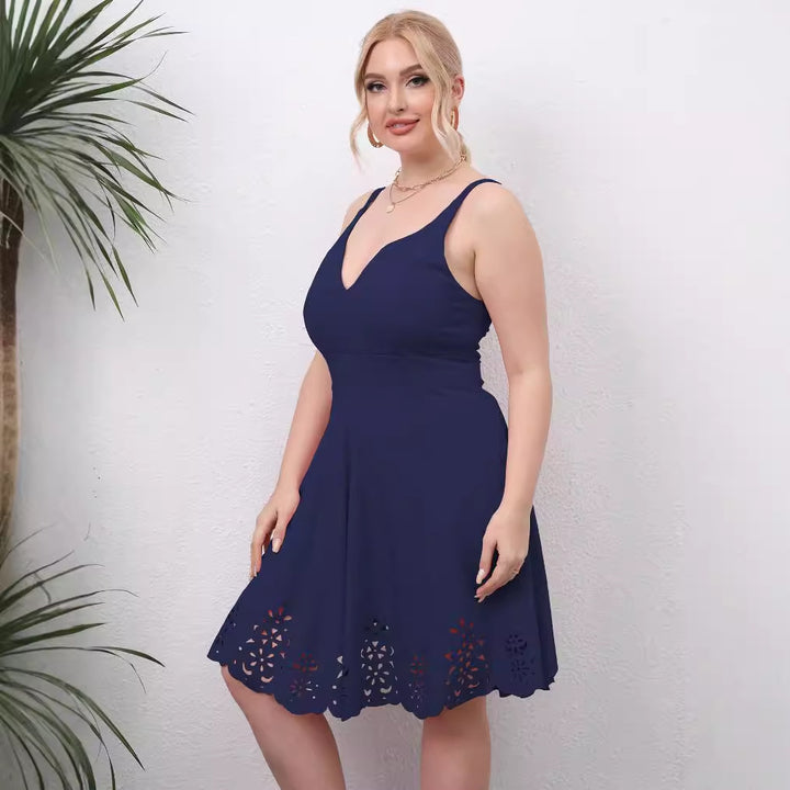 Damen A-Linien Kleid mit floralem Lochmuster Drune