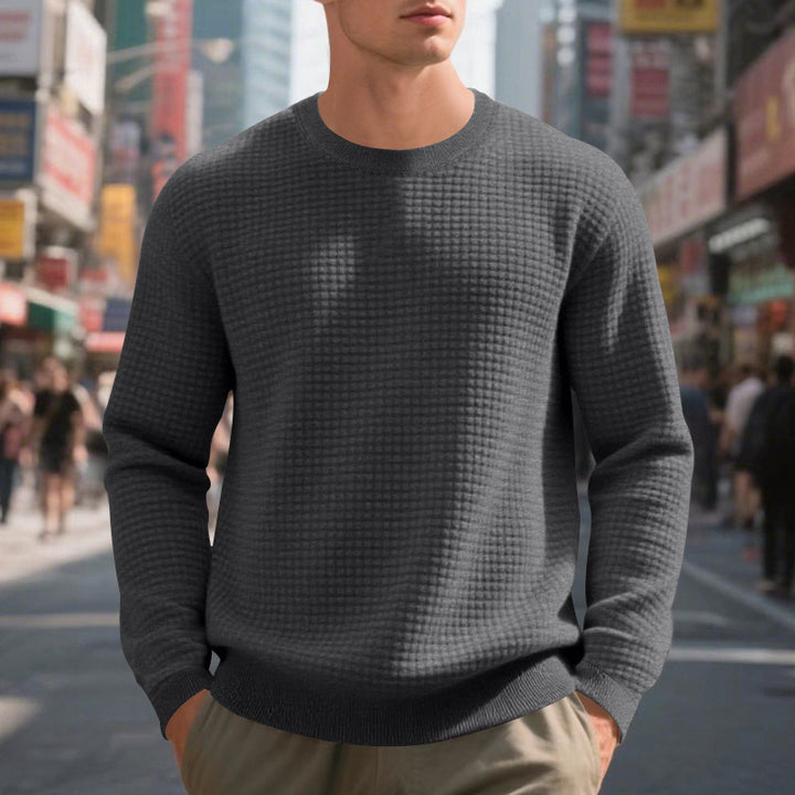 Herren warmer Pullover mit strukturiertem Gewebe und Rundhalsausschnitt Drune