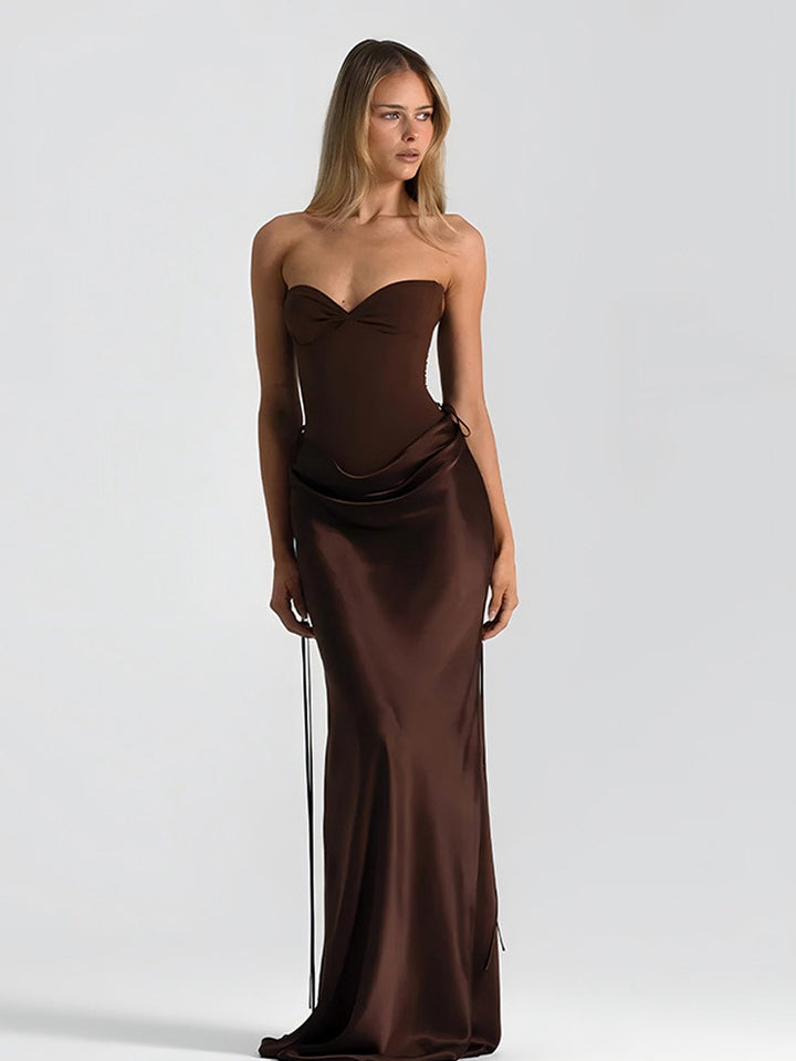 Damen elegantes figurbetontes Abendkleid mit raffiniertem Rüschendesign und verstellbaren Trägern Drune
