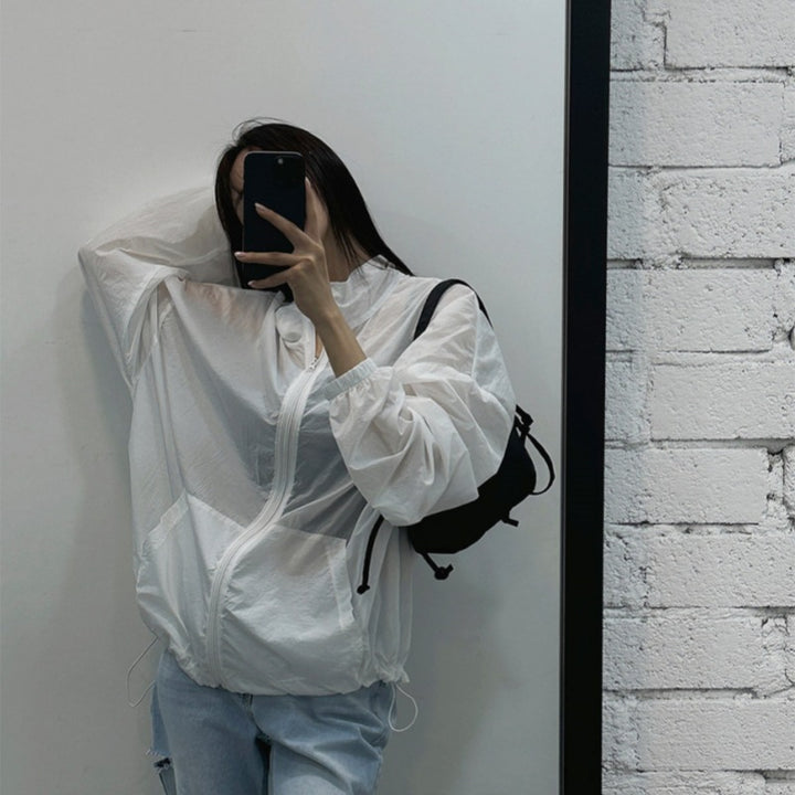 Damen lässige Zip-Übergangsjacke mit hohem Kragen Drune
