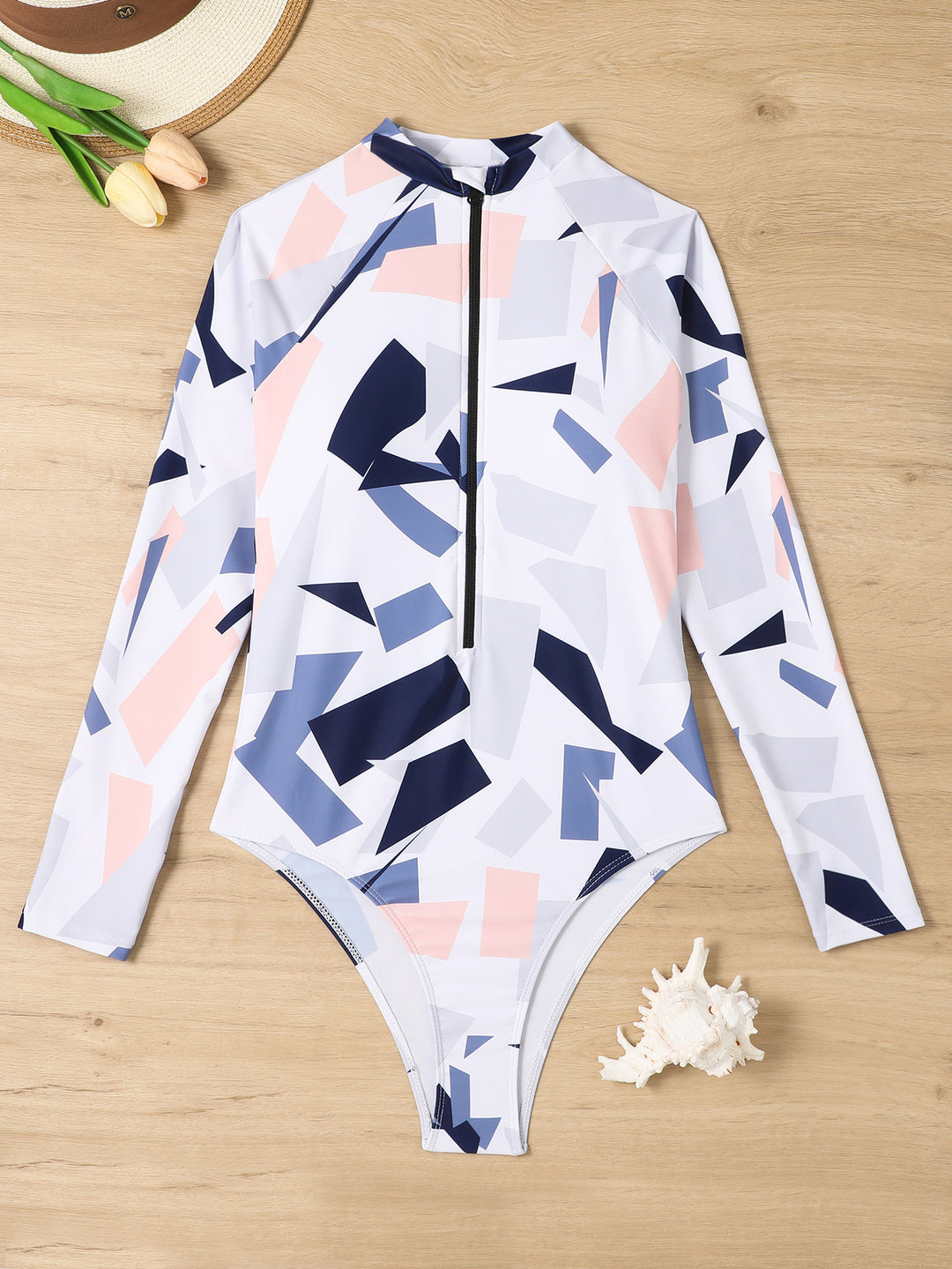 Damen Langarm-Badeanzug mit geometrischem Muster Drune